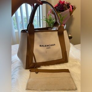 Balenciaga brown cabas bag with pouch